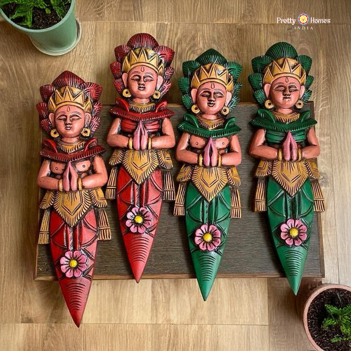 Woodcarved Ram Sita Wall Hanging | Mahogany Wood | Divine Union Art (a pair)
