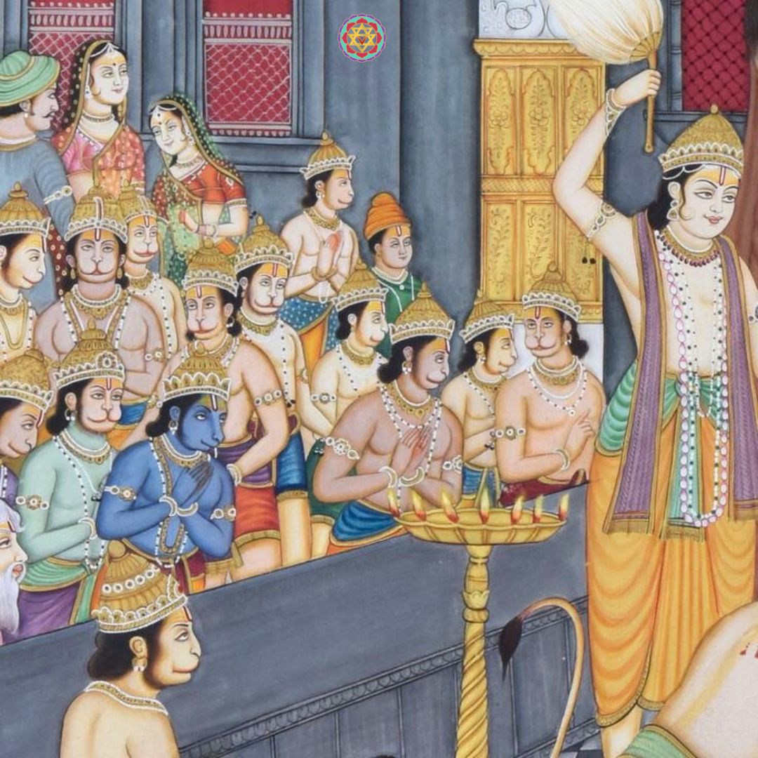 pichwai style painting of lord rama sita lakshman and hanuman