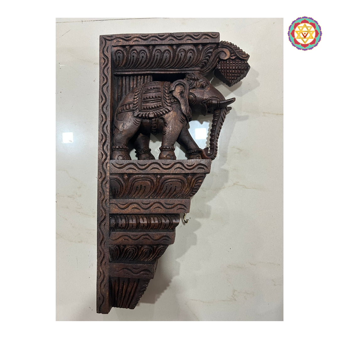 Temple-style wooden elephant carving perfect for Indian heritage decor
