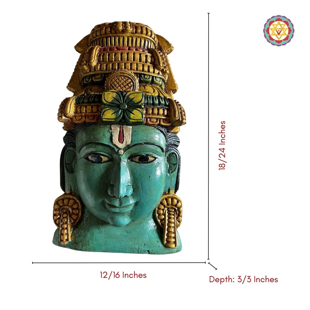 Rustic blue antique Vishnu mask perfect for traditional Indian décor