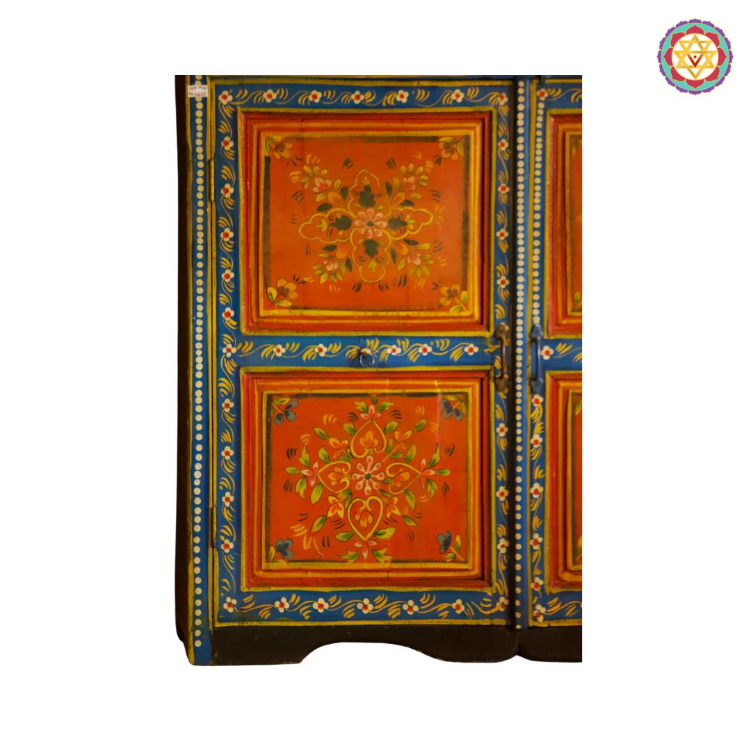 Wooden Storage Cabinet with Floral Motifs