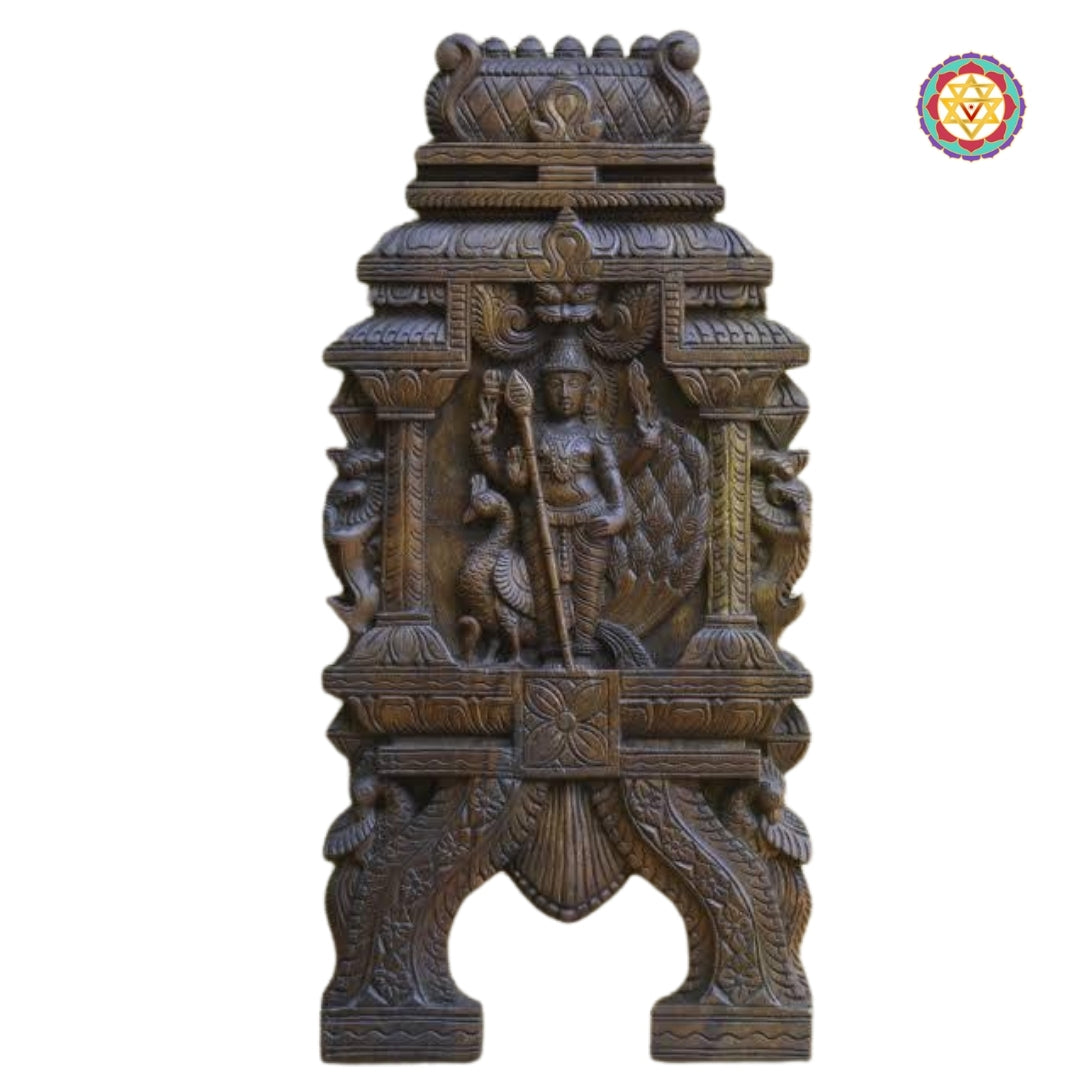 Woodcarved Lord Murugan /Murugar Kavadi panel .Wall panel