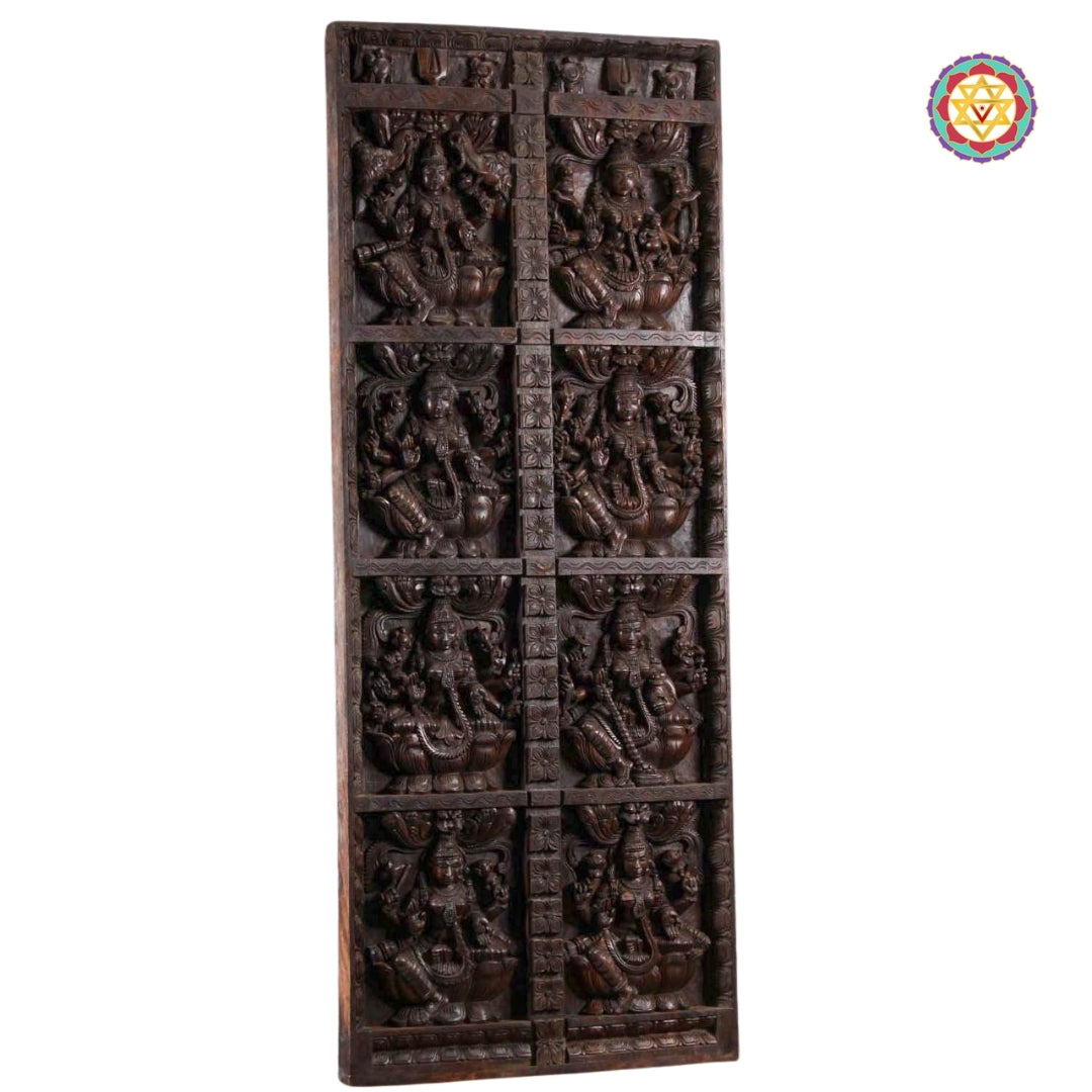 Angled view of paired Ashtalakshmi wooden panels

