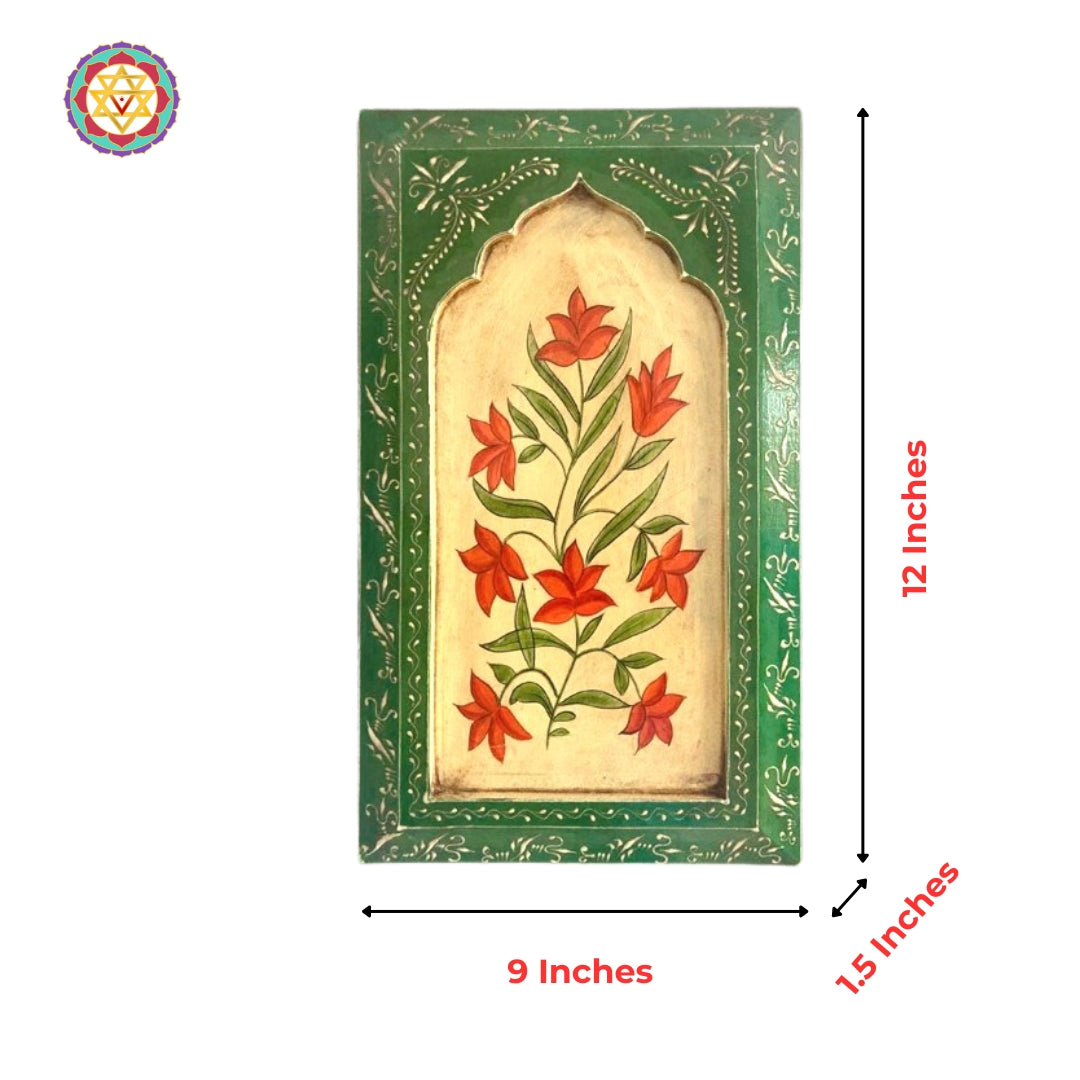 Detailed floral Pichwai artwork filled with lotuses and ornamental designs symbolizing grace