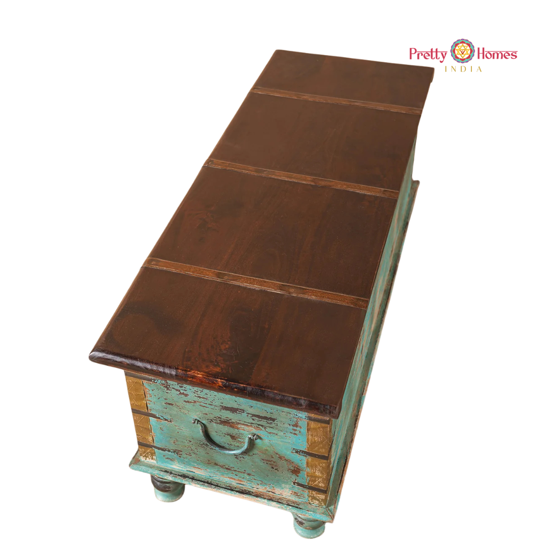 Large Wood-Carved Storage Trunk / Coffee Table