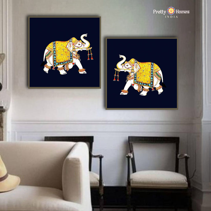 Small size Handpainted Pichwai – Trunk-Up Elephant in Traditional Style