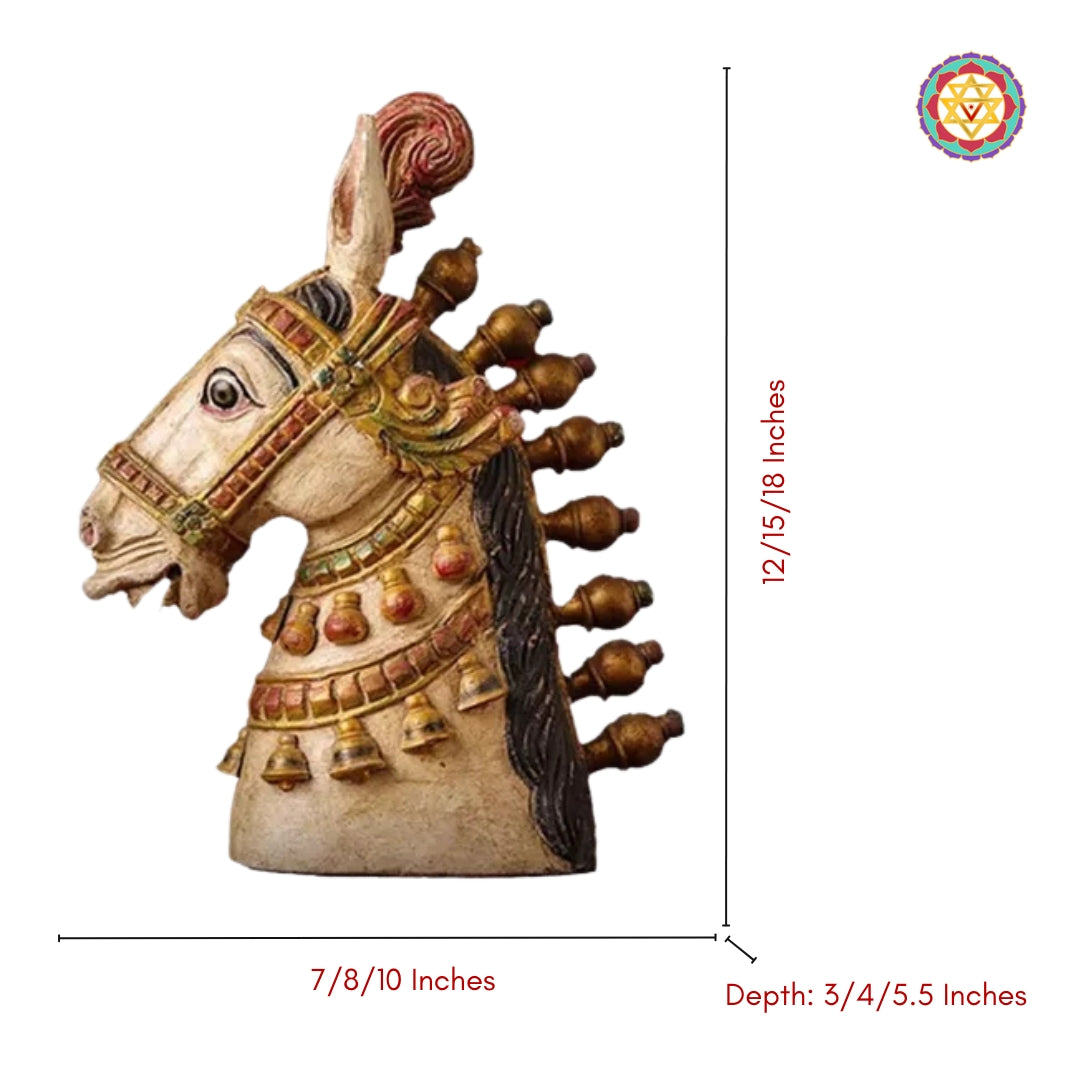 Close-up of vintage horse head decor piece carved from solid wood
