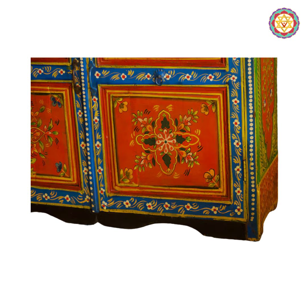 Wooden Storage Cabinet with Floral Motifs
