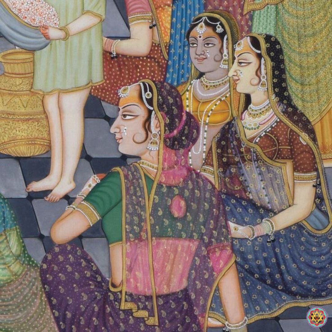 devotional pichwai painting depicting ram darbar celebration