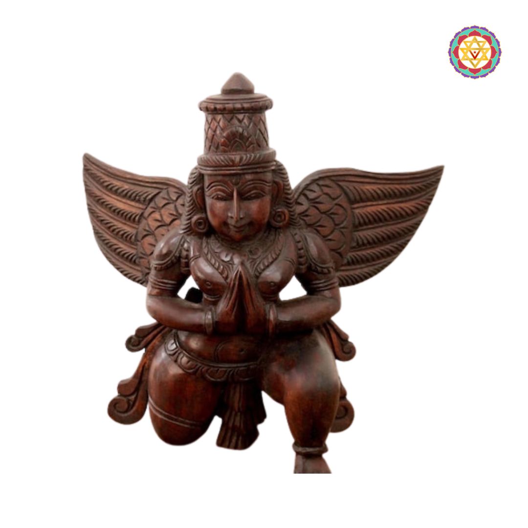 handcarved garuda statue side angle revealing carved textures