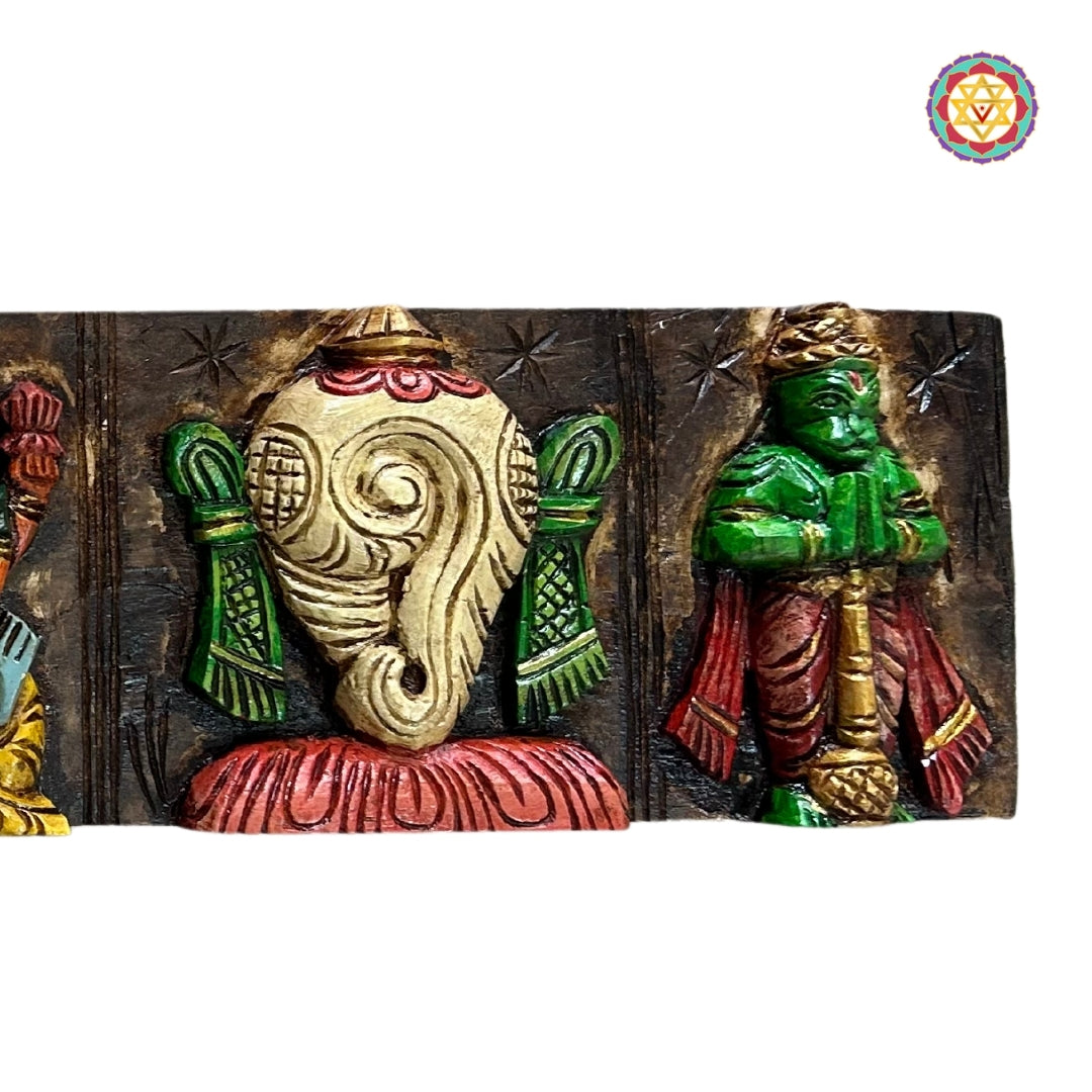 Detailed floral carvings on Chettinad style wood panel