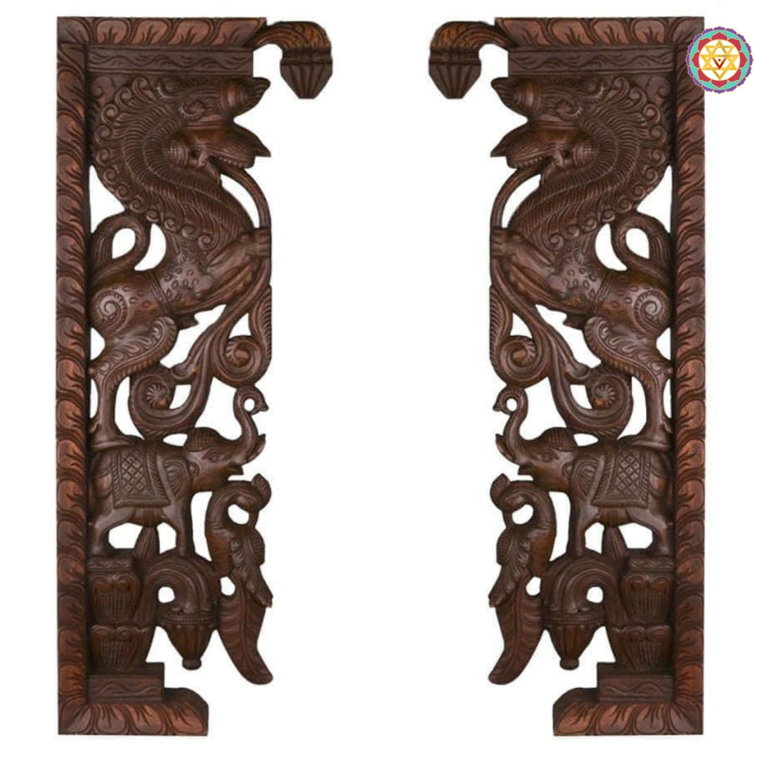 Entrance Decor Decorative Yaazhi With Elephants Wooden Wall Brackets (Single)