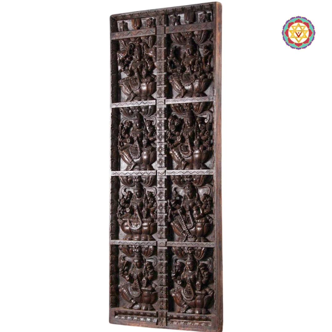 Full-length close view of both vertical Ashtalakshmi panels