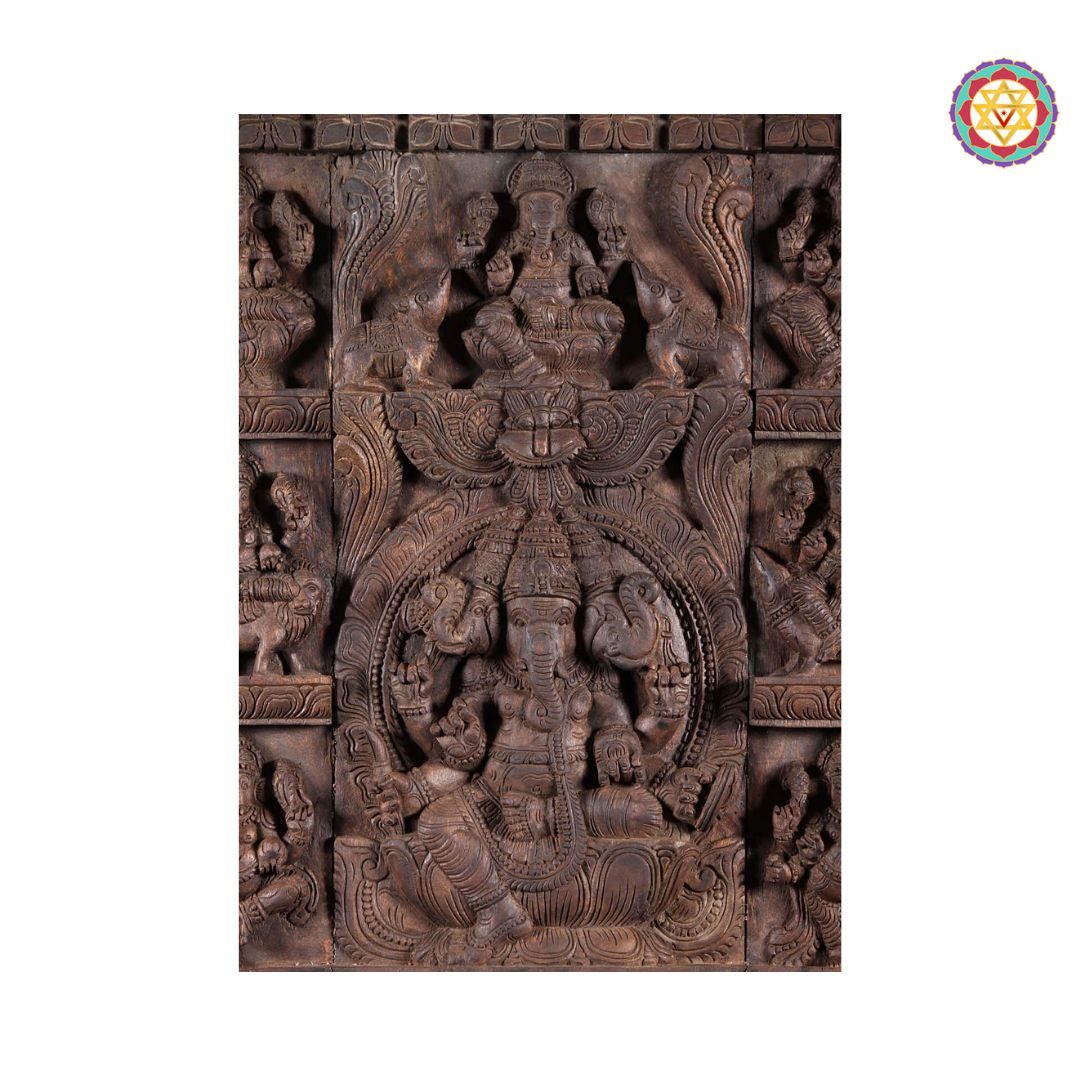 Lower panel carvings with fine ornamental detailing