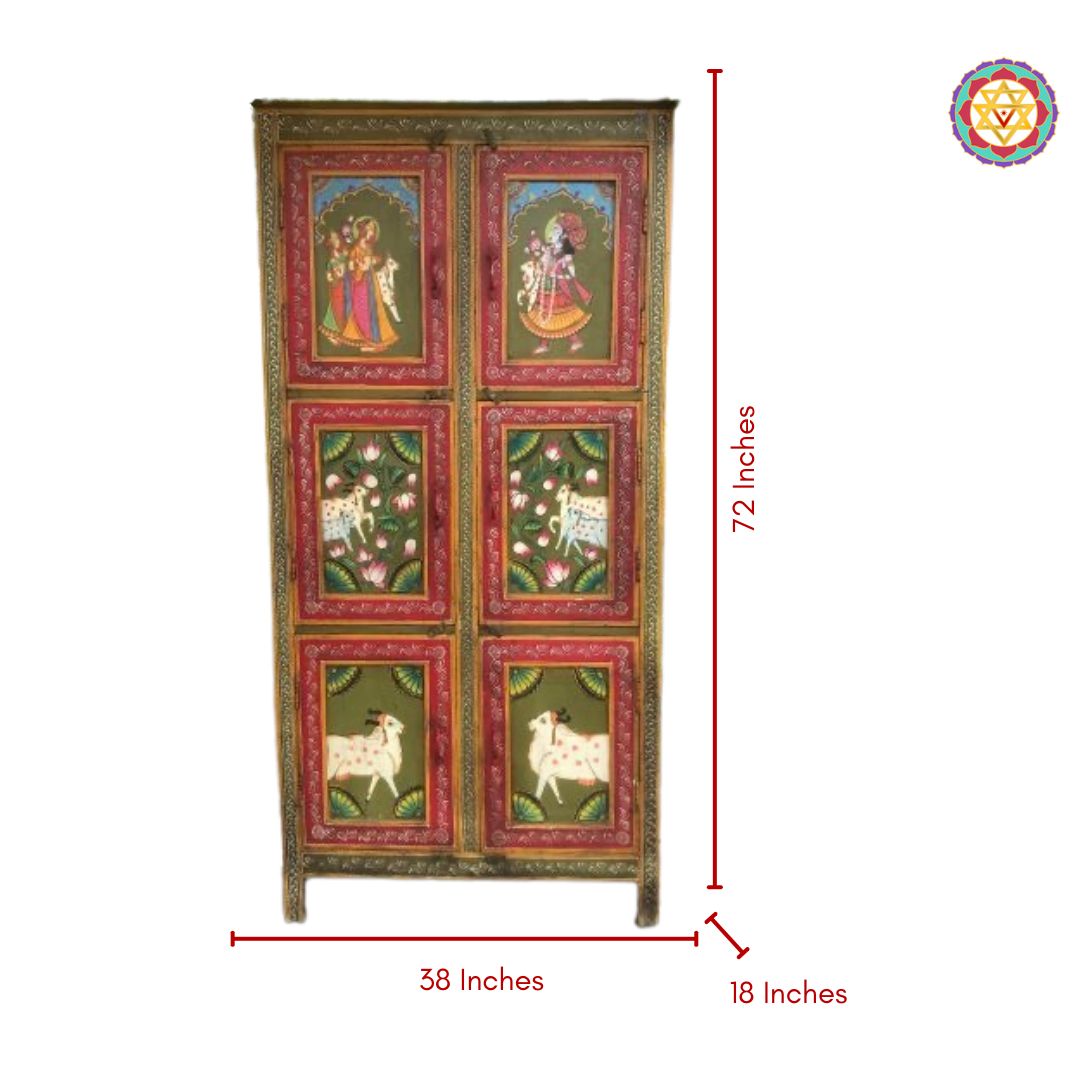 Large Wooden Handpainted Wardrobe / Cupboard – Vintage Style Paintings