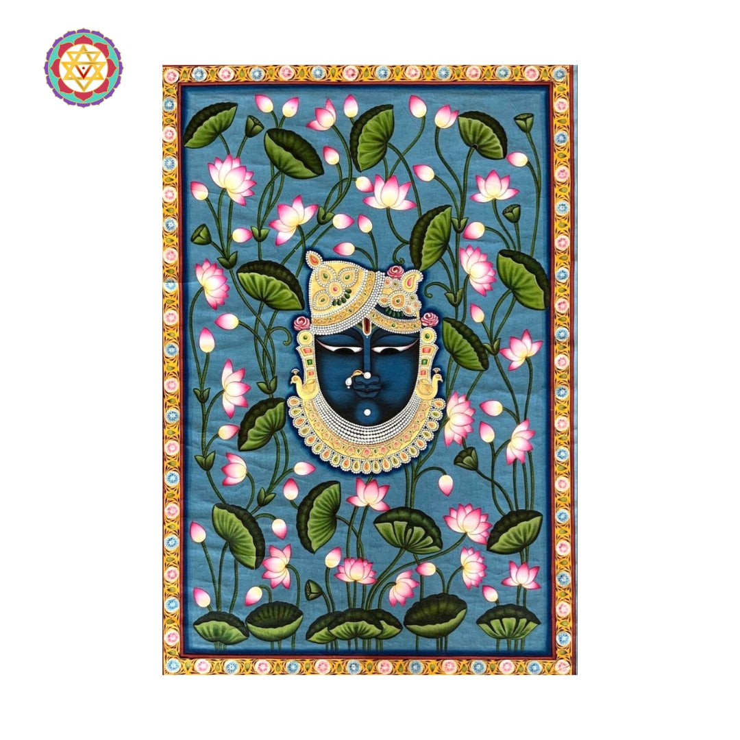 Floral Pichwai panel rich in lotuses and ornamental designs conveying grace and divinity