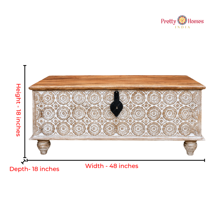 Wood-Carved Floral Trunk Coffee Table / Centre Table