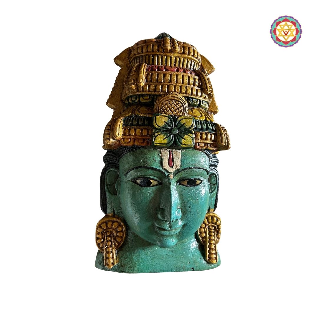 Artistic wooden Vishnu sculpture wall hanging with vintage effect