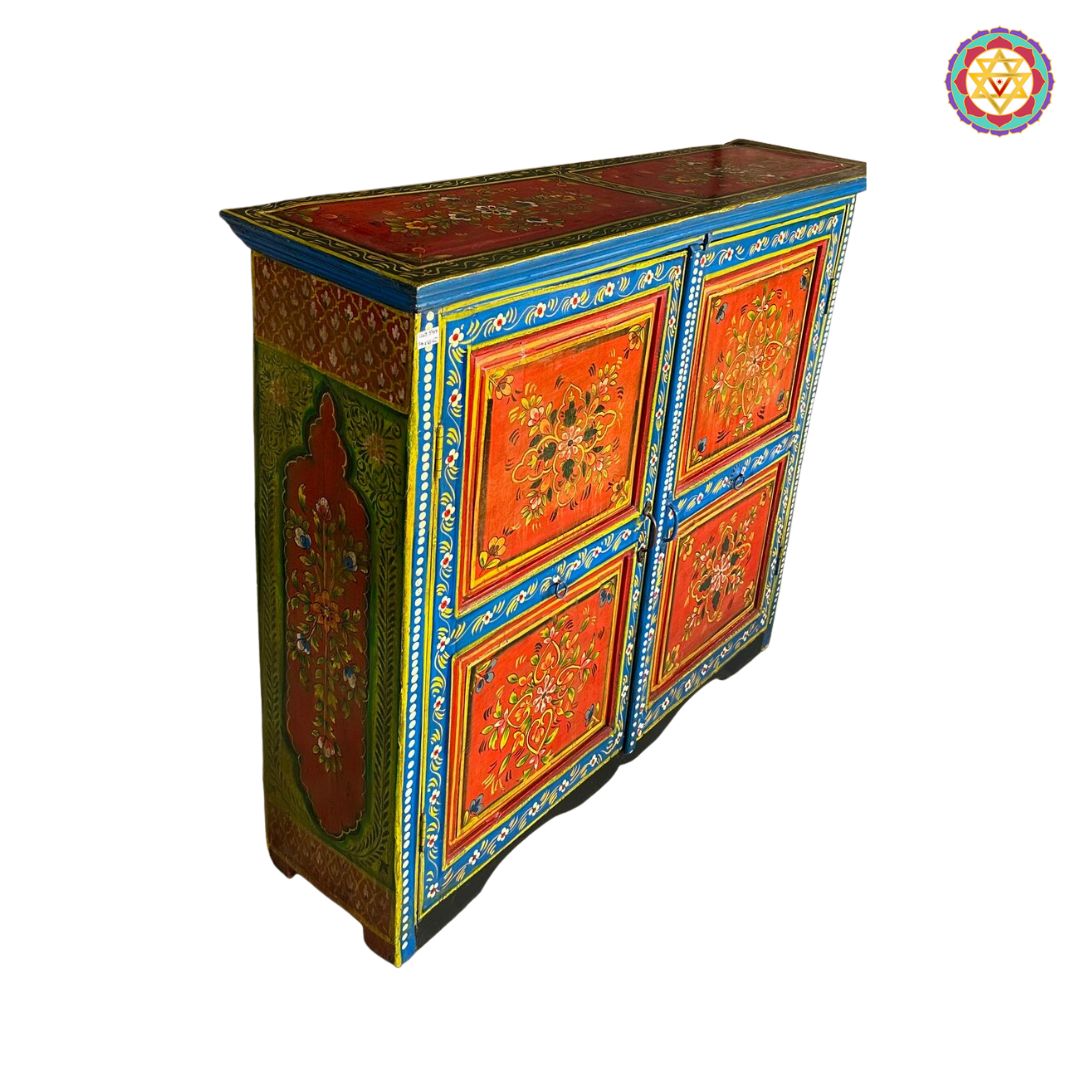 Wooden Storage Cabinet with Floral Motifs