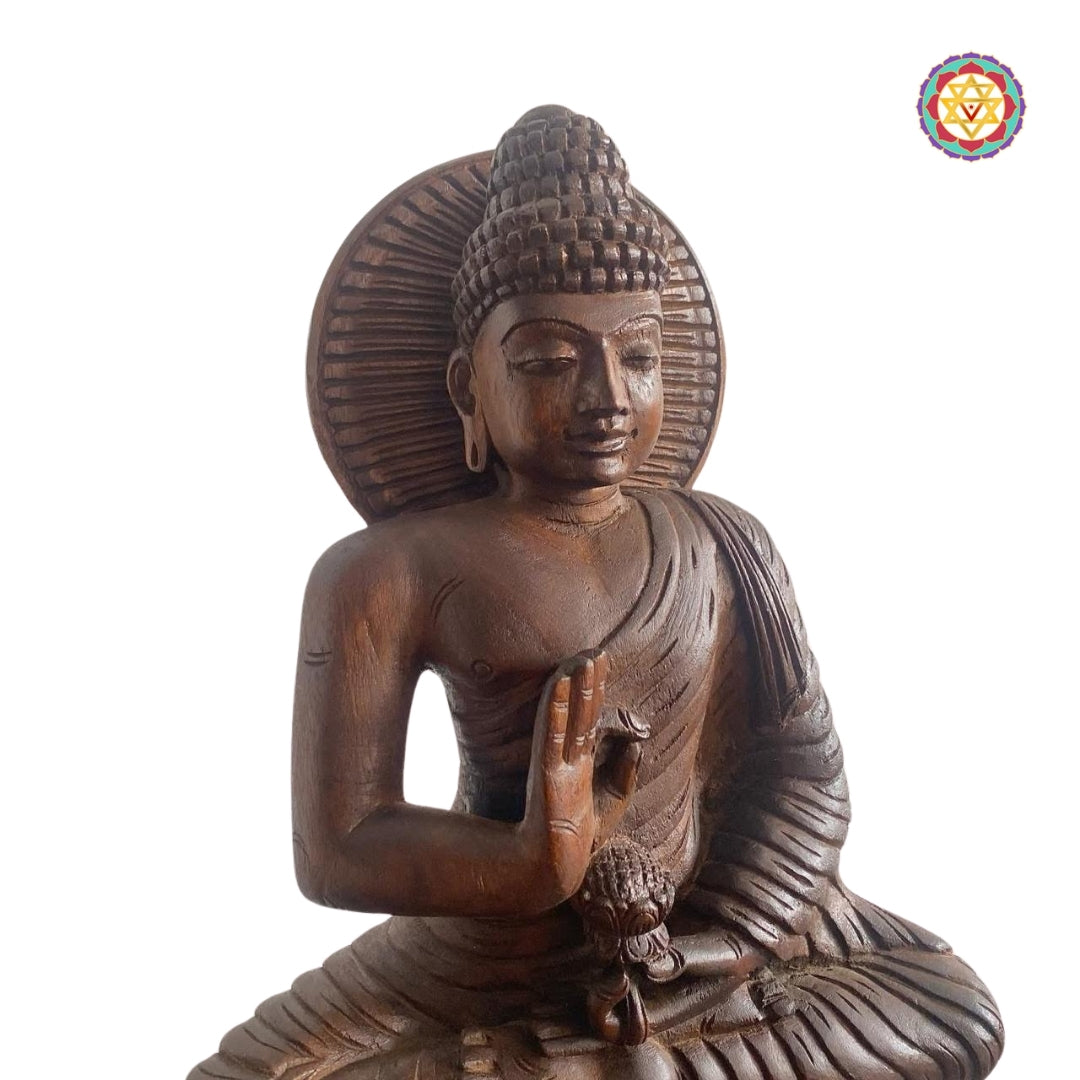 Woodcarved Serene Blessing Buddha Statue