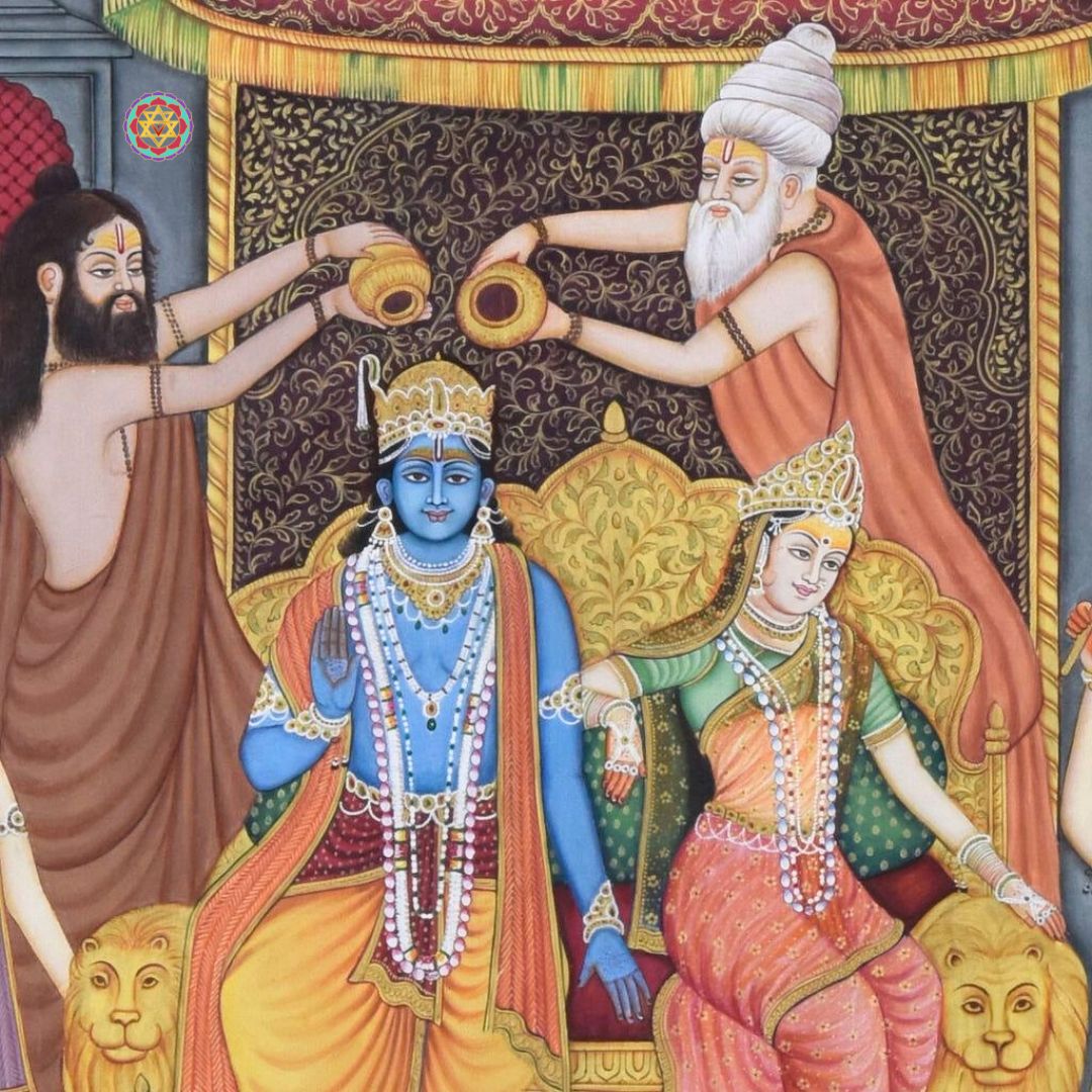 handcrafted ram darbar pichwai wall art with lotus and temple motifs