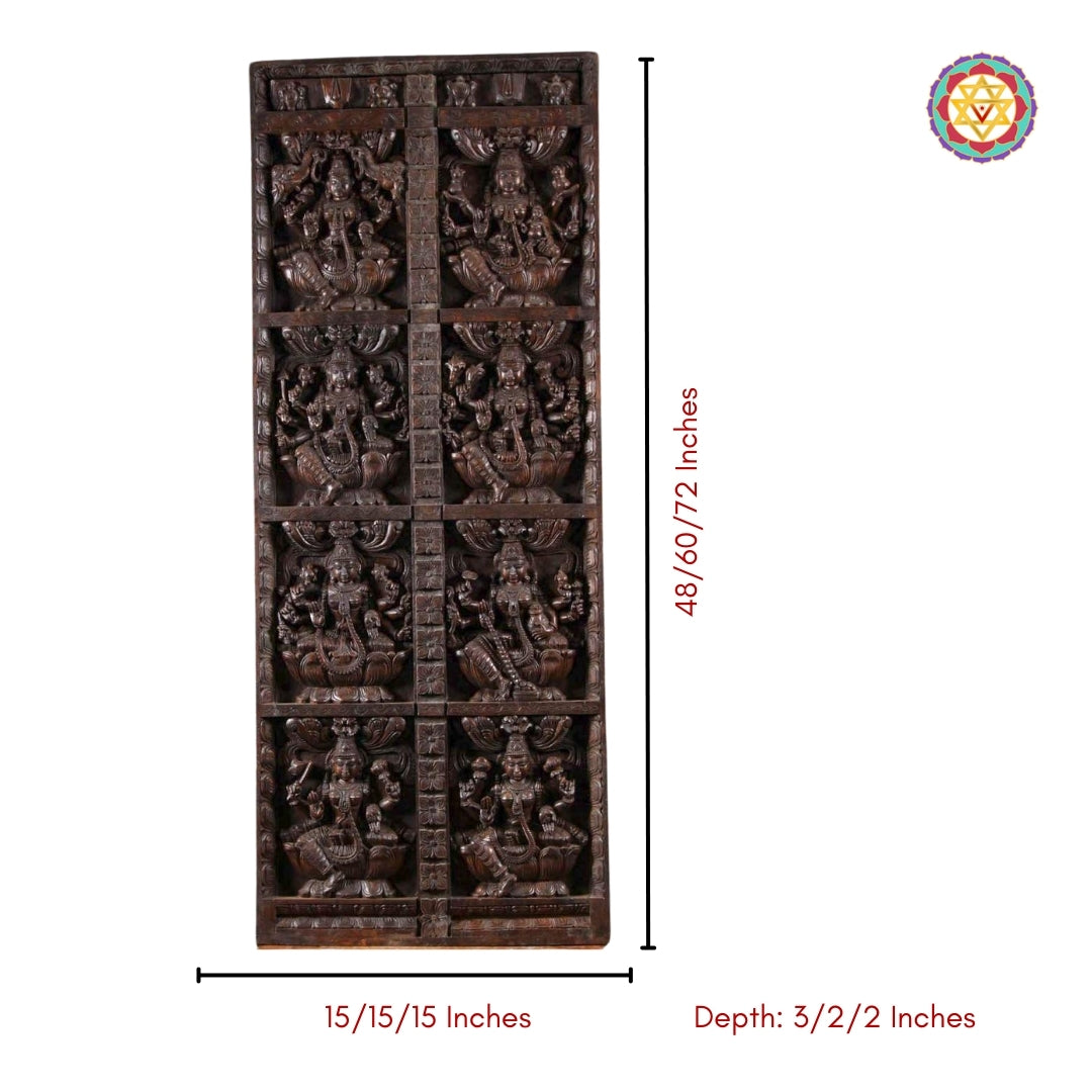 Pair of large sculpted Ashtalakshmi panels with divine motifs