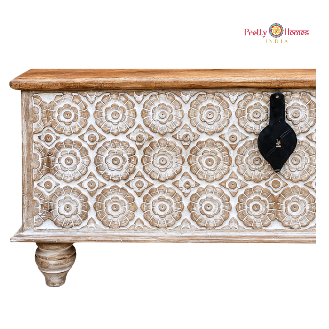 Wood-Carved Floral Trunk Coffee Table / Centre Table
