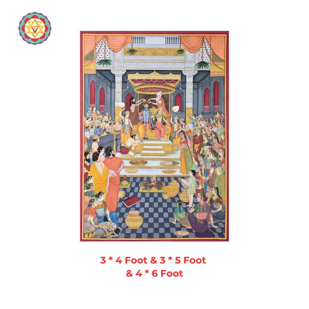 traditional indian pichwai art of lord rama coronation ceremony