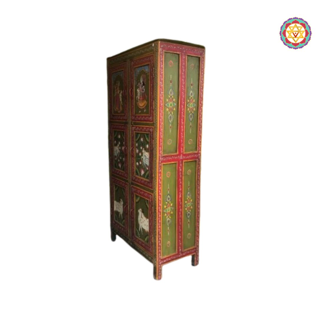 Large Wooden Handpainted Wardrobe / Cupboard – Vintage Style Paintings