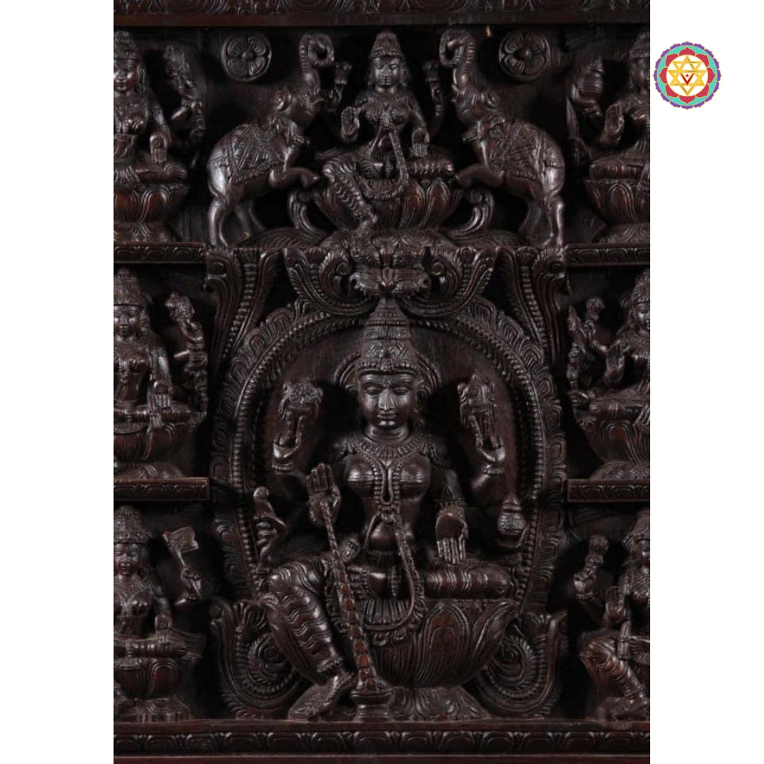 Square Astalaxmi Wall Panel /Wall Mount hanging .Handcarved on Wood.