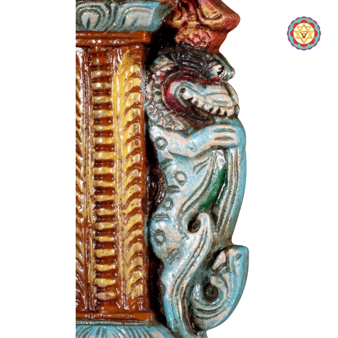 Side profile of Murugan kavadi with parrots and yalis