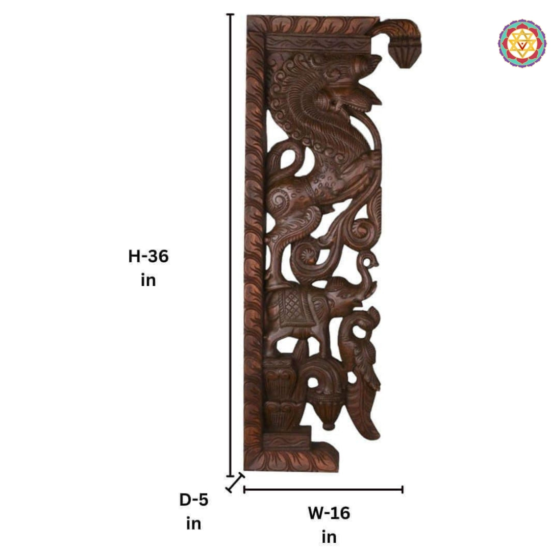 Entrance Decor Decorative Yaazhi With Elephants Wooden Wall Brackets (Single)