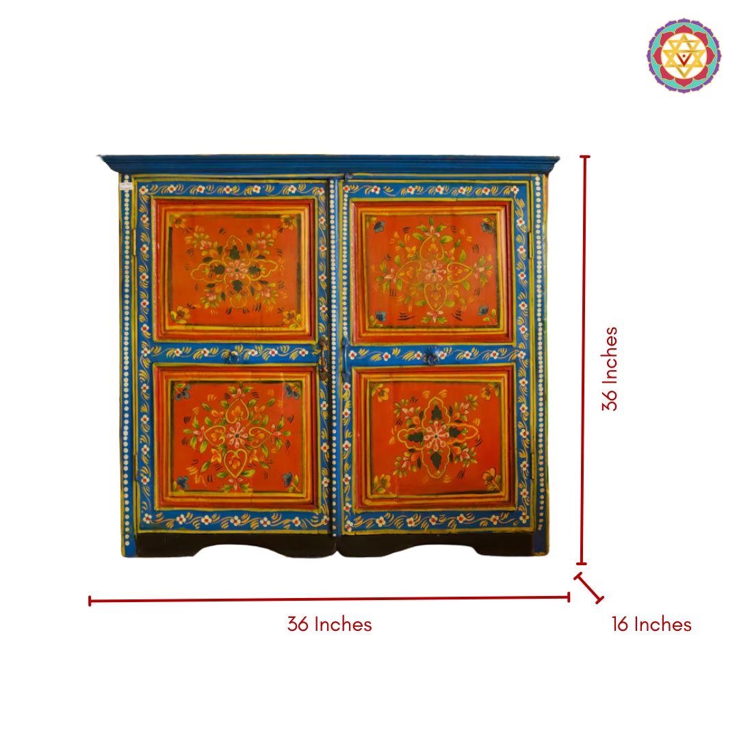 Wooden Storage Cabinet with Floral Motifs