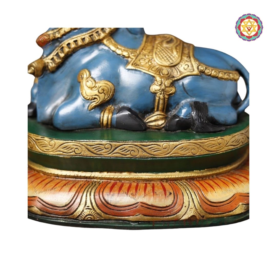 Mystic Blue Brass Nandi Idol – Sacred Guardian with Golden Accents (10”)