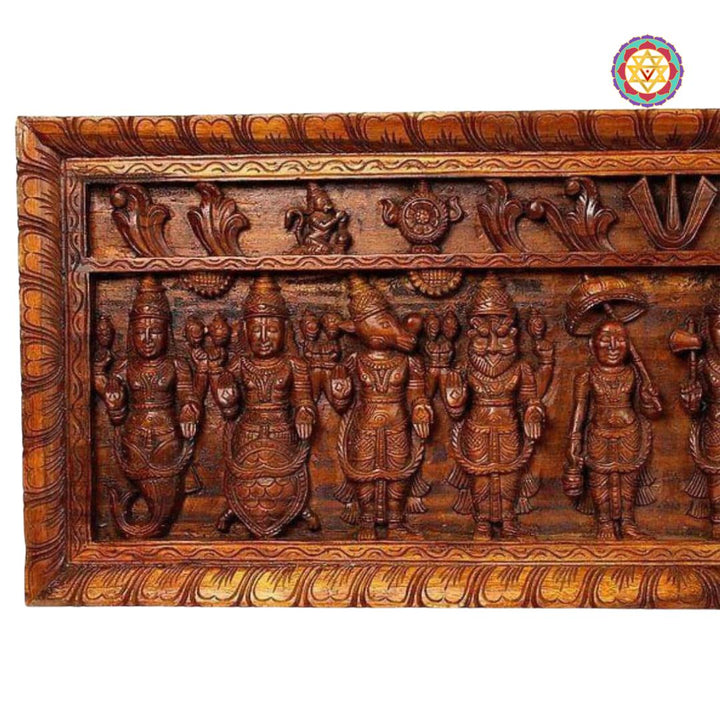 Handcarved Dasavtar Panel – Featuring Gandharvas, Lotus Elements & Floral Detailing