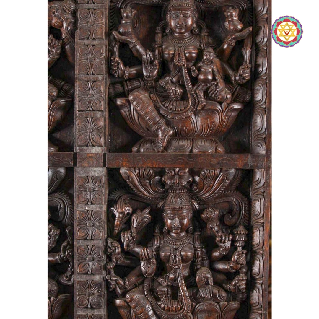 Dhairya Lakshmi figure sculpted in temple-style carving (Courage & Strength)