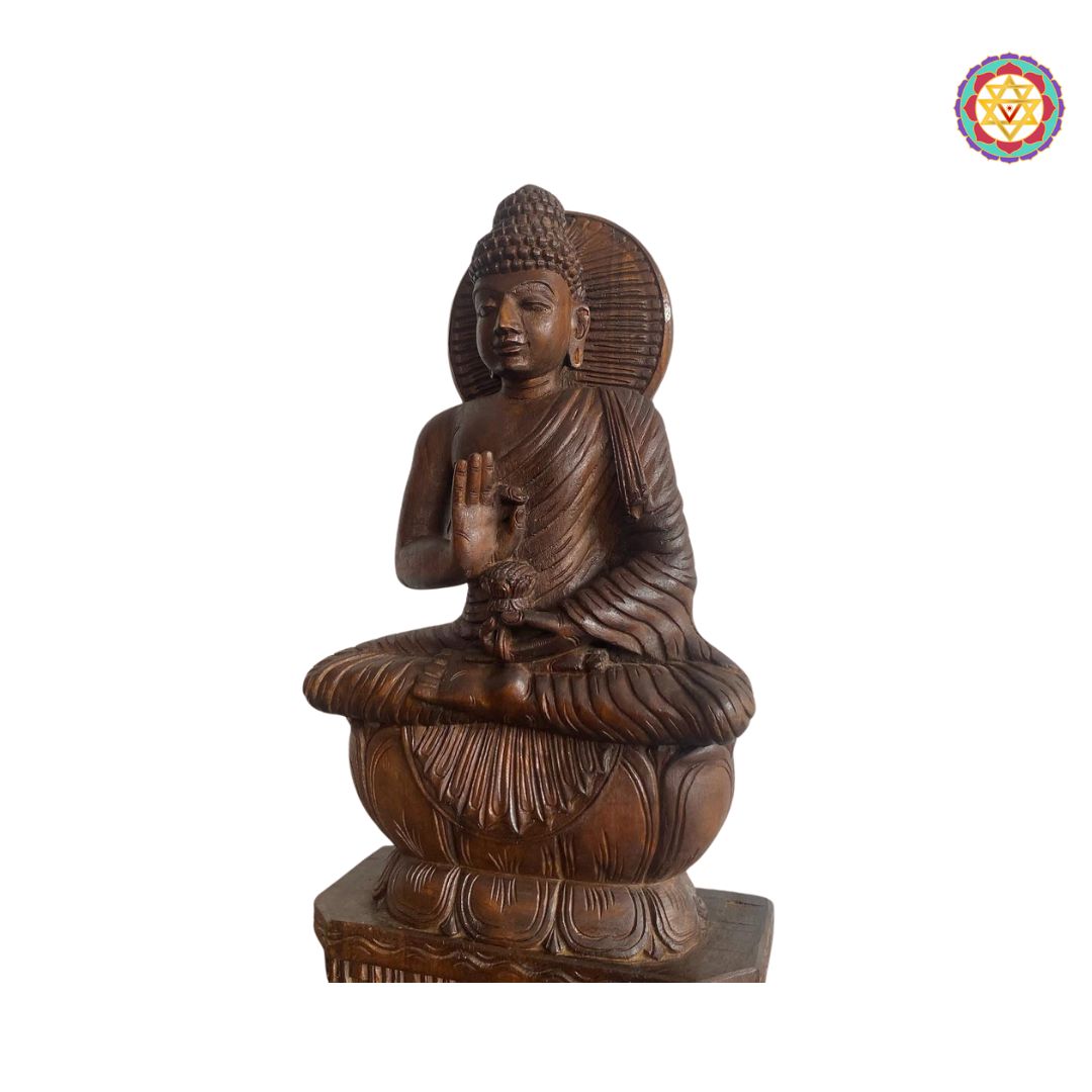 buddha wooden idol handcrafted spiritual decor piece