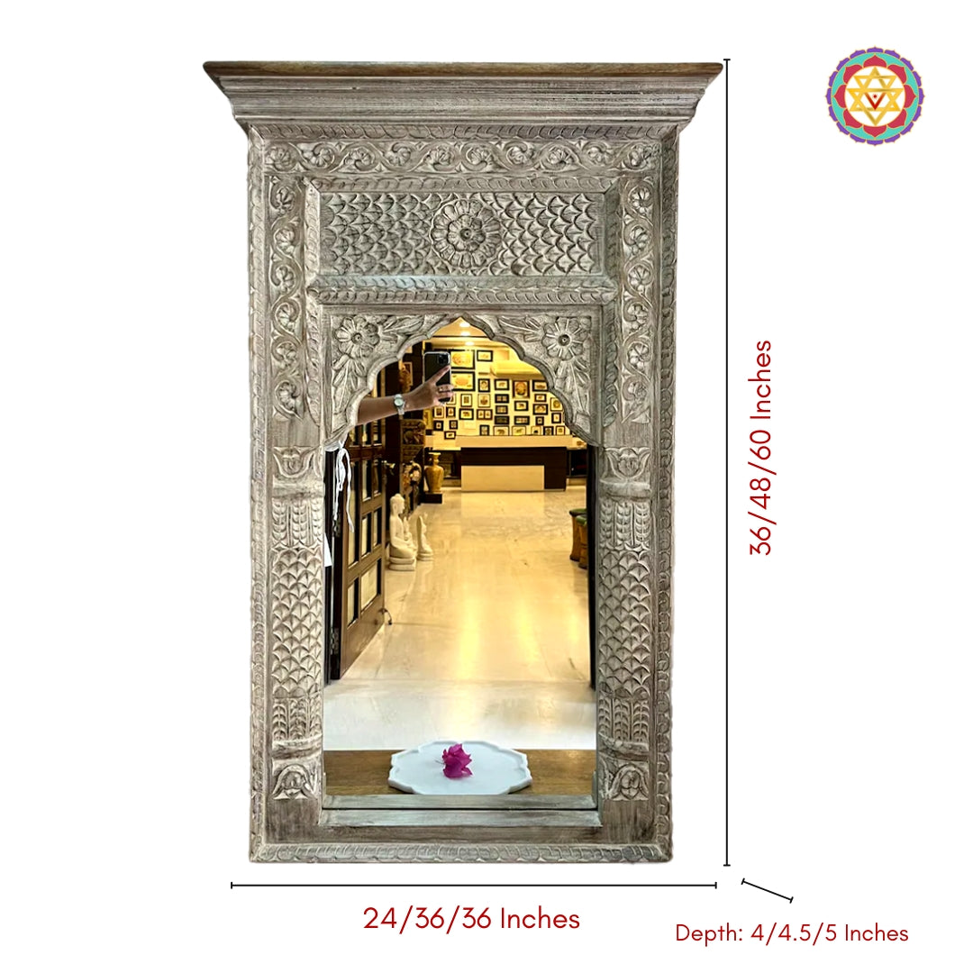 “Jharokha mirror – perfect for indoor and outdoor spaces, rustic turquoise finish.”