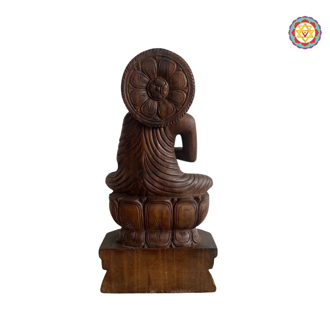 woodcarved buddha statue intricate detailing devotional art
