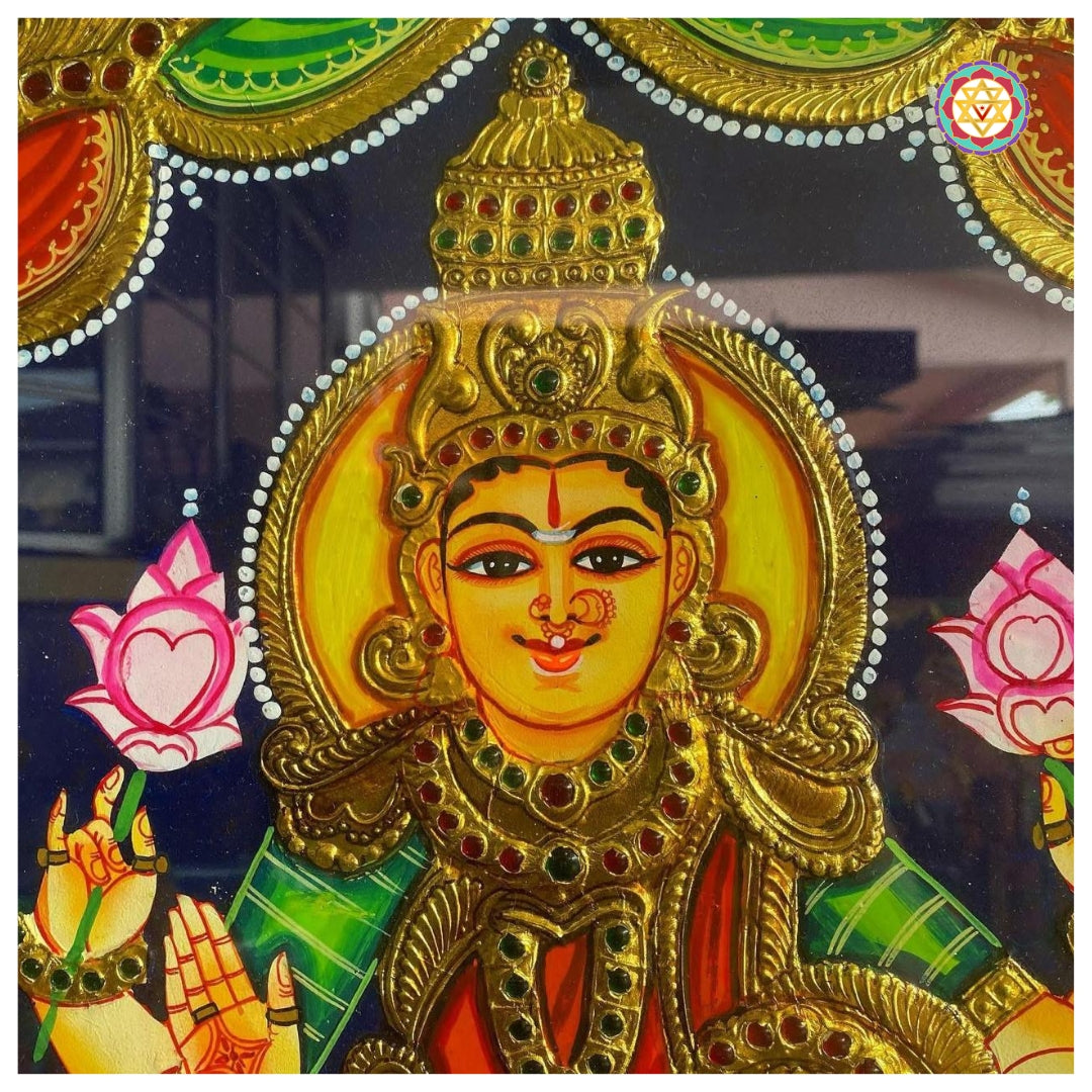 Lakshmi face close-up with traditional Tanjore ornamentation and foil work