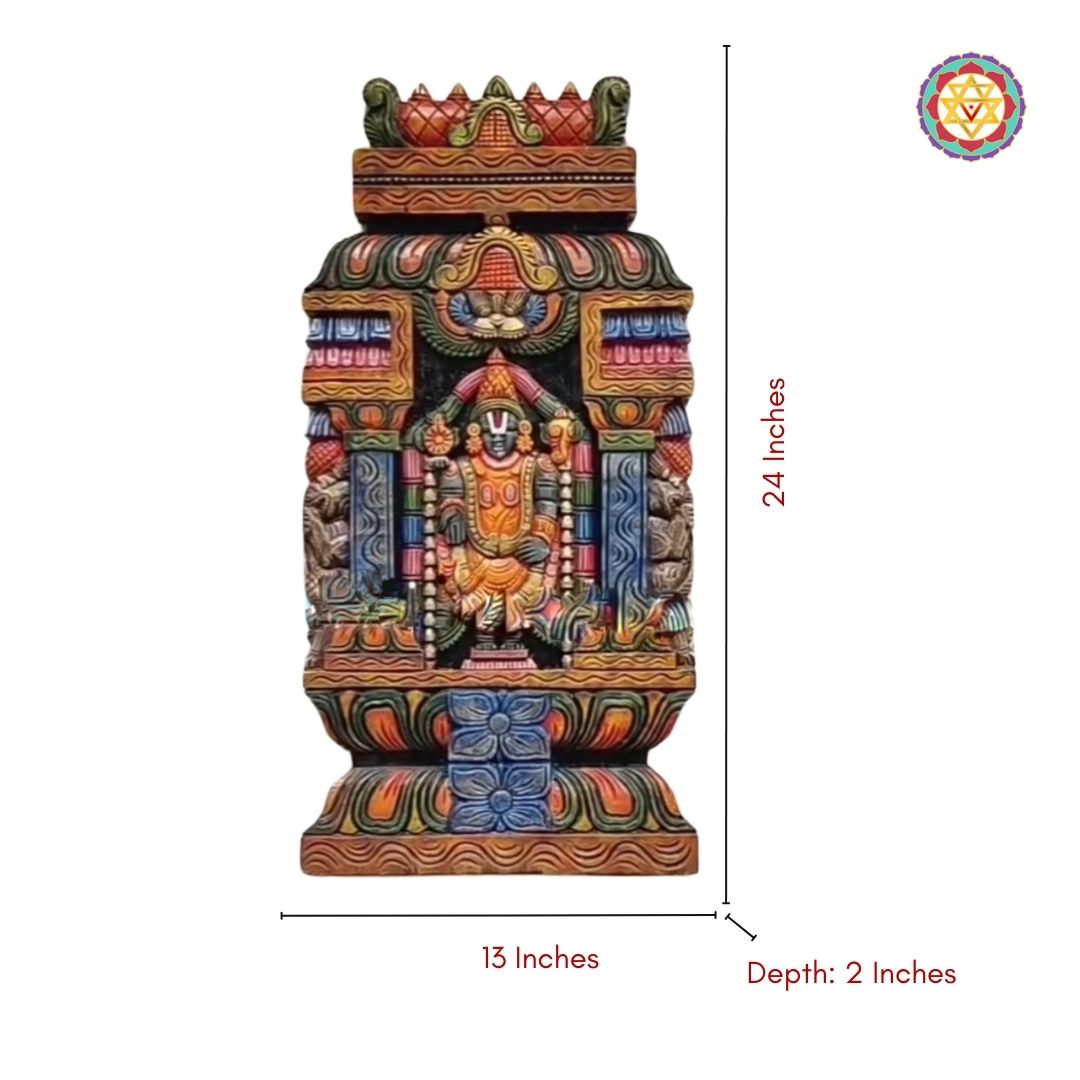 Dimensions of Tirupati Balaji wooden wall panel – 24x13 inches