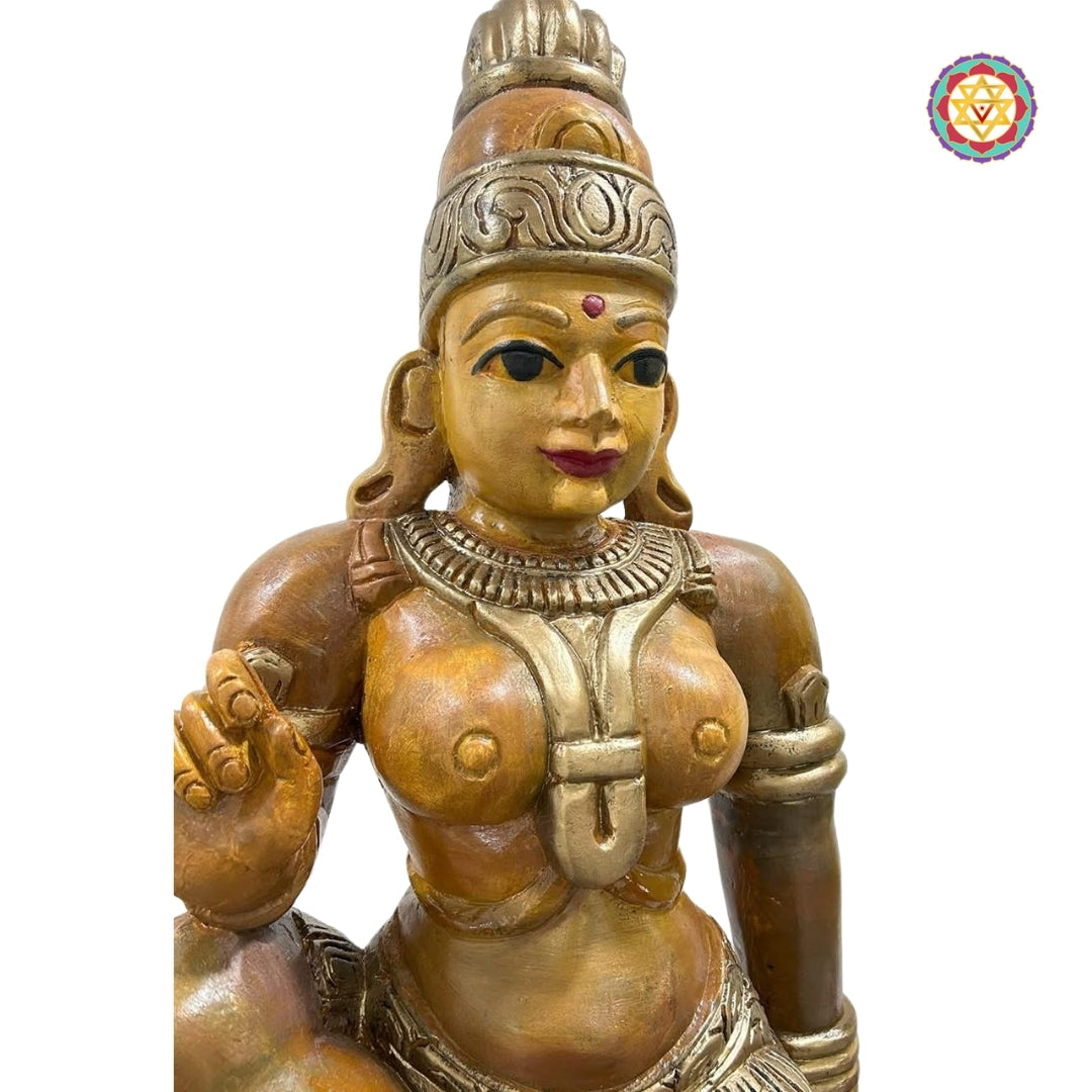 Woodcarved sitting Parvati sitting in Lalita Roop,Sculpture/Statue .