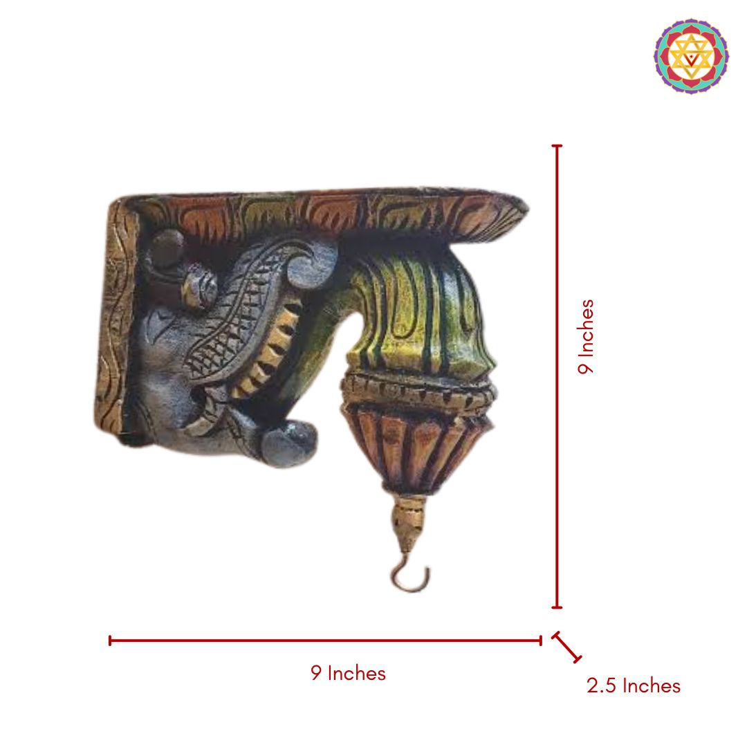 Decorative wall hook with measurements on a white background