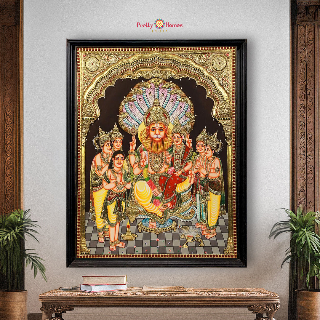 Handmade Tanjore Painting of Ganesh, Lakshmi & Saraswati – Real Gold Work Devotional Fine Art