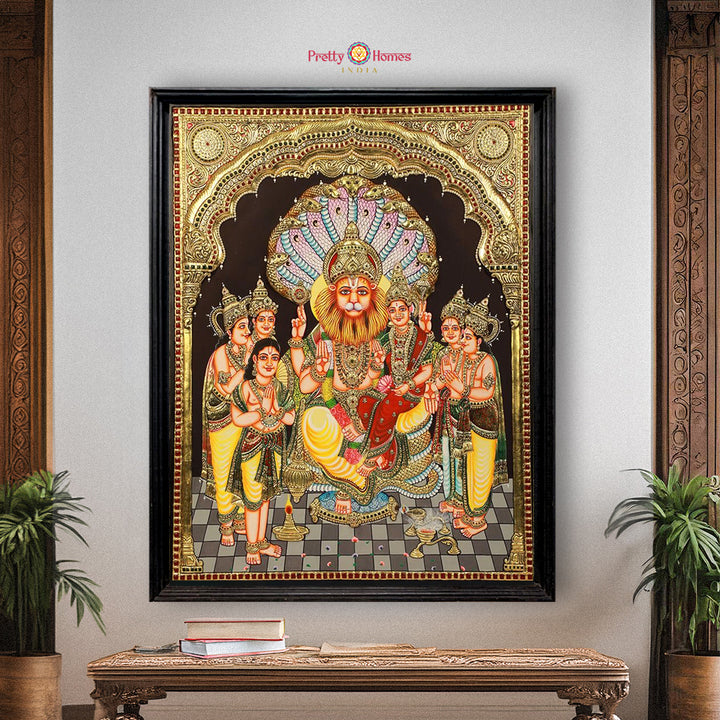Handmade Tanjore Painting of Ganesh, Lakshmi & Saraswati – Real Gold Work Devotional Fine Art
