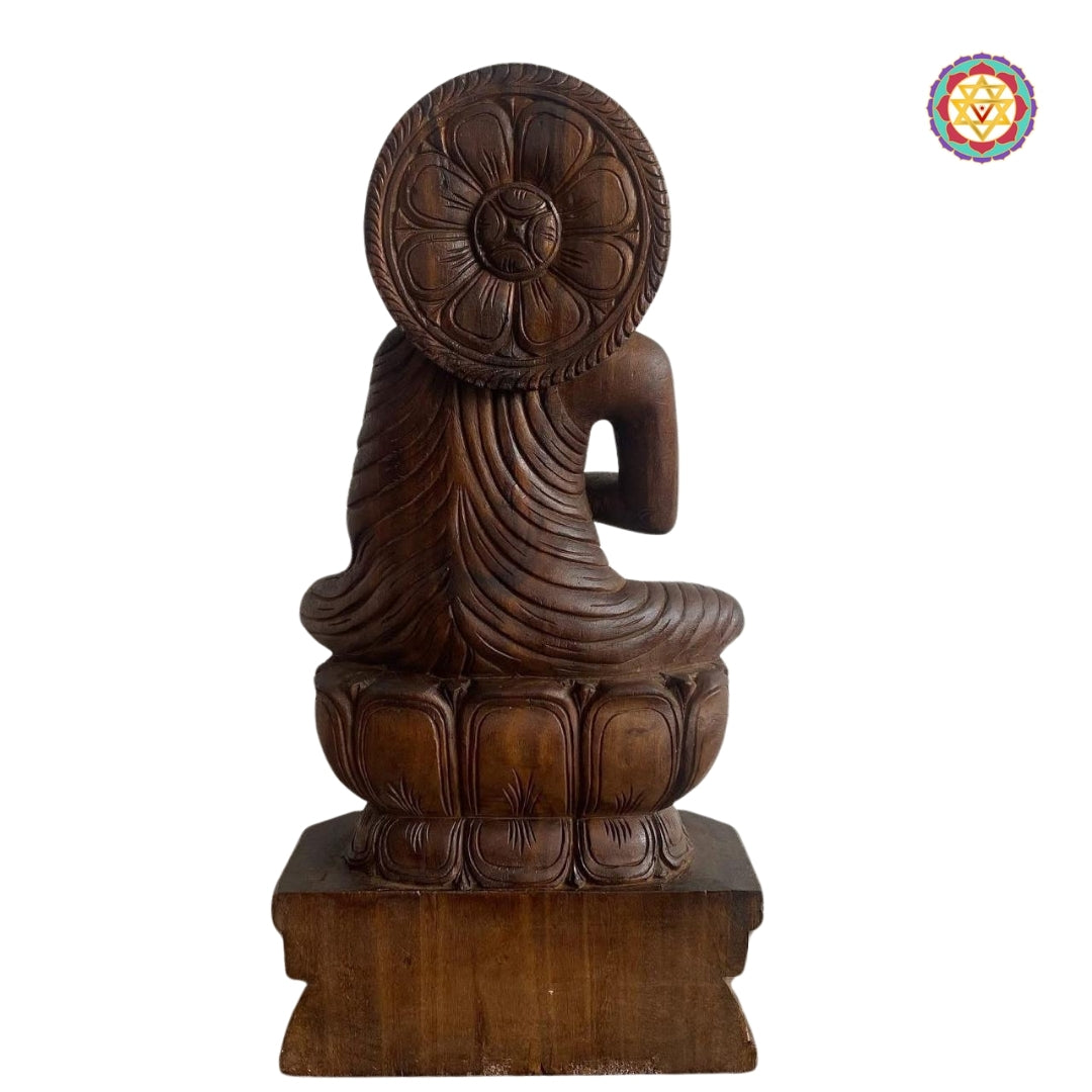 side view of blessing buddha wood sculpture for meditation space