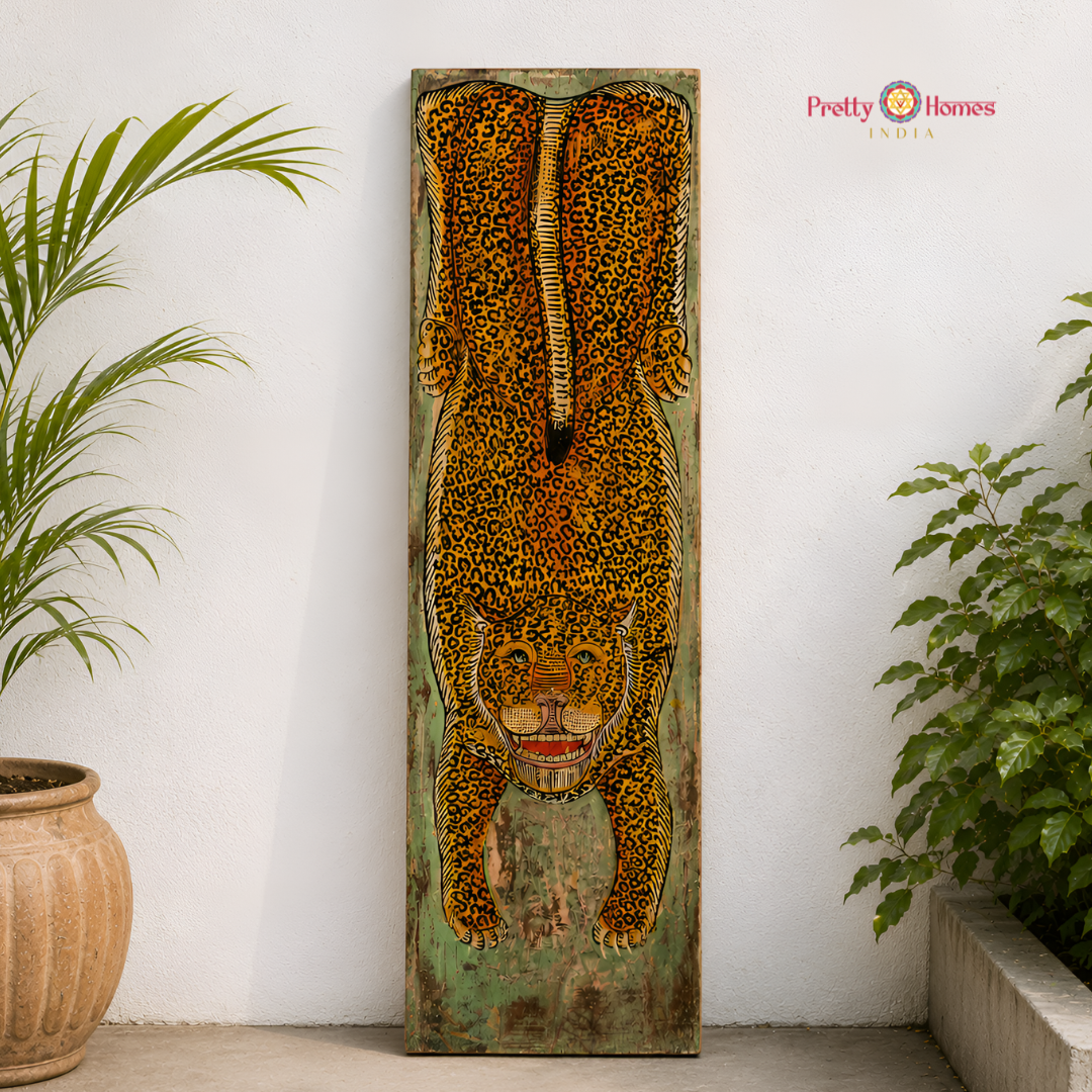 Hand-Painted Leopard Wall Hanging Panel