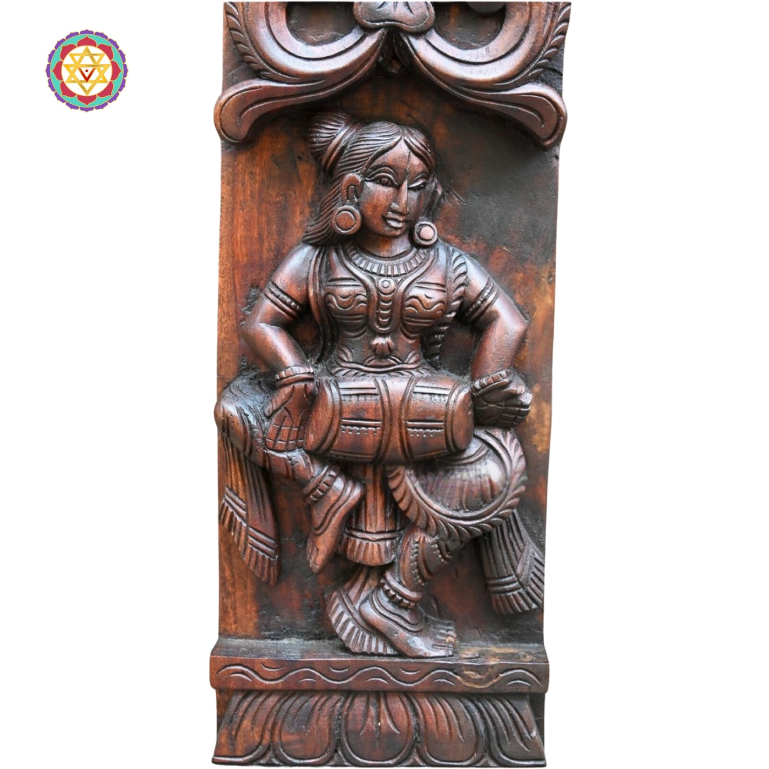 Woodcarved Vertical Musical Apsara Panel (Single)