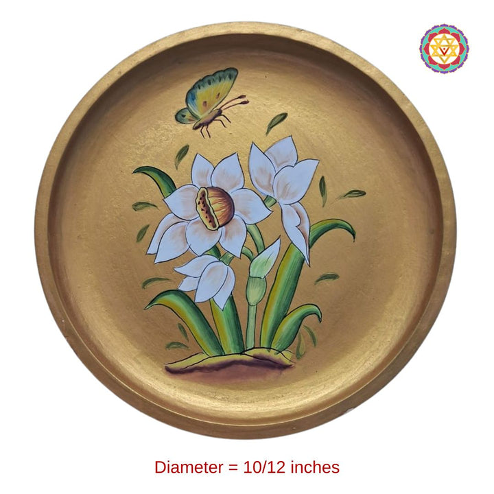 Hand-Painted Wall Plate with White Lilies | Pichwai Design Art