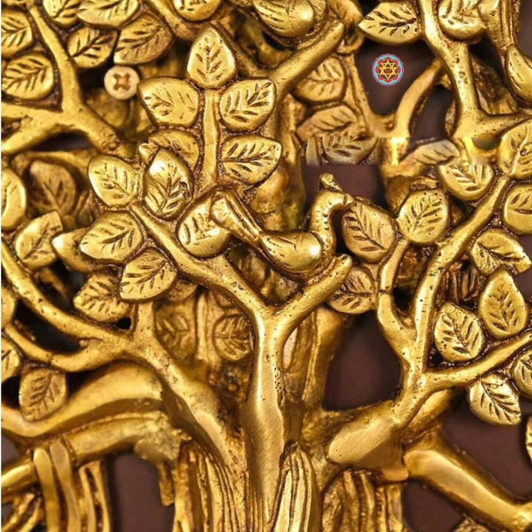 Brass Tree of Life with Cow Wall Hanging, Framed on wood.